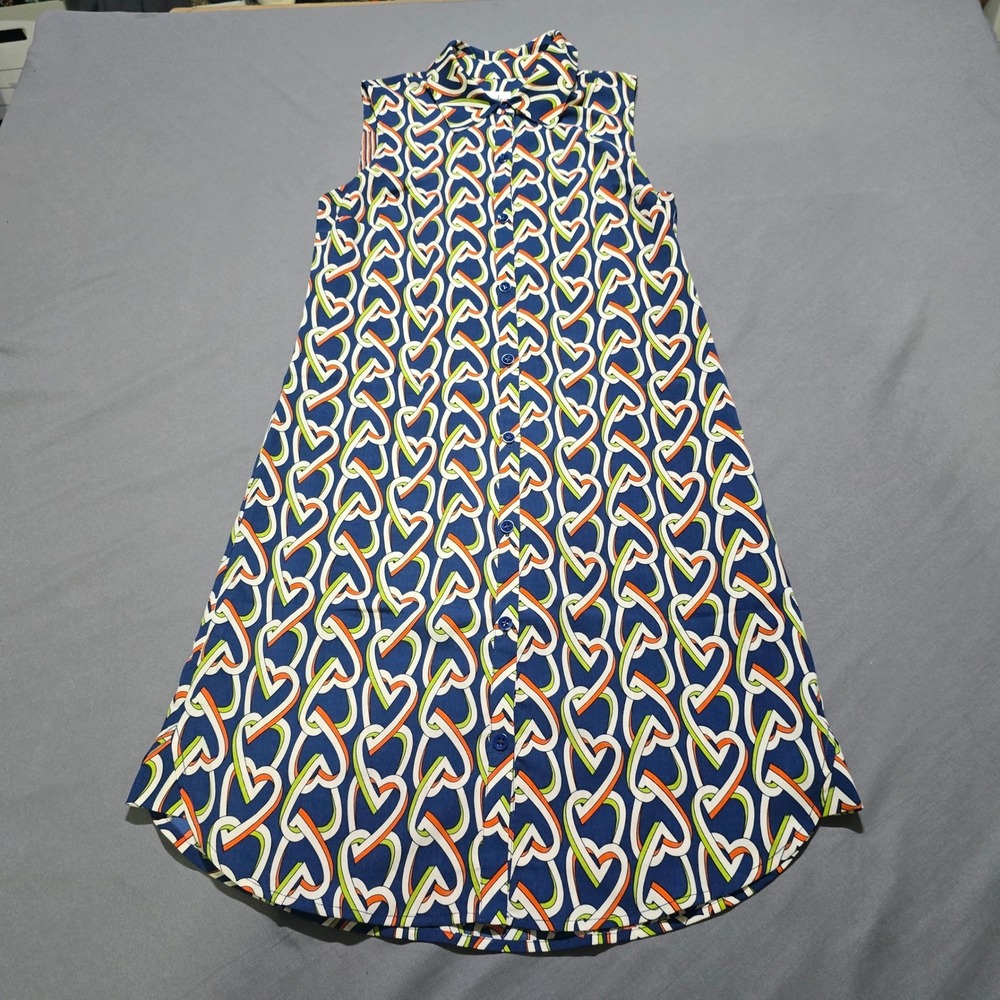 CAbi Amour Shirt Dress Women XS Blue Interlocking Heart Sleeveless Mini 5370